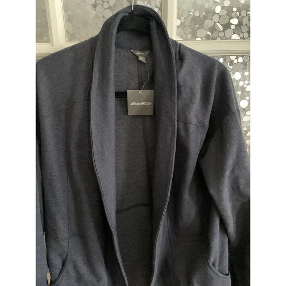NWT Eddie Bauer Kimono Sweatshirt Cardigan Sz L Shawl Collar Open Front - Picture 2 of 4